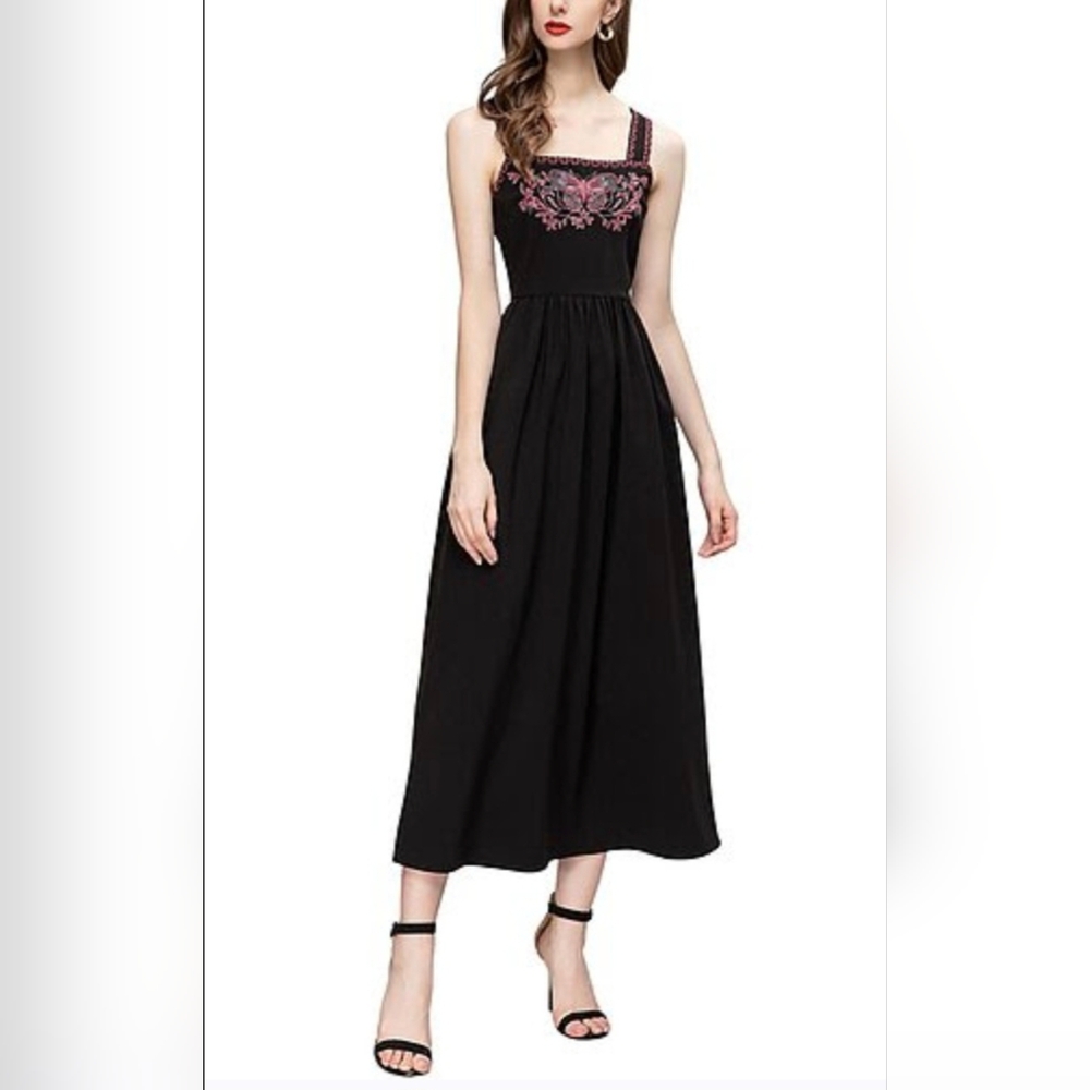 Burryco Black Embroidered Butterfly Midi Dress Size 12 NWT